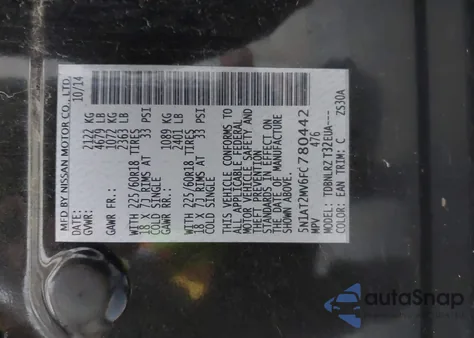 2015 Nissan Rogue Sl z USA, uszkodzony, nr VIN 5N1AT2MV6FC780442